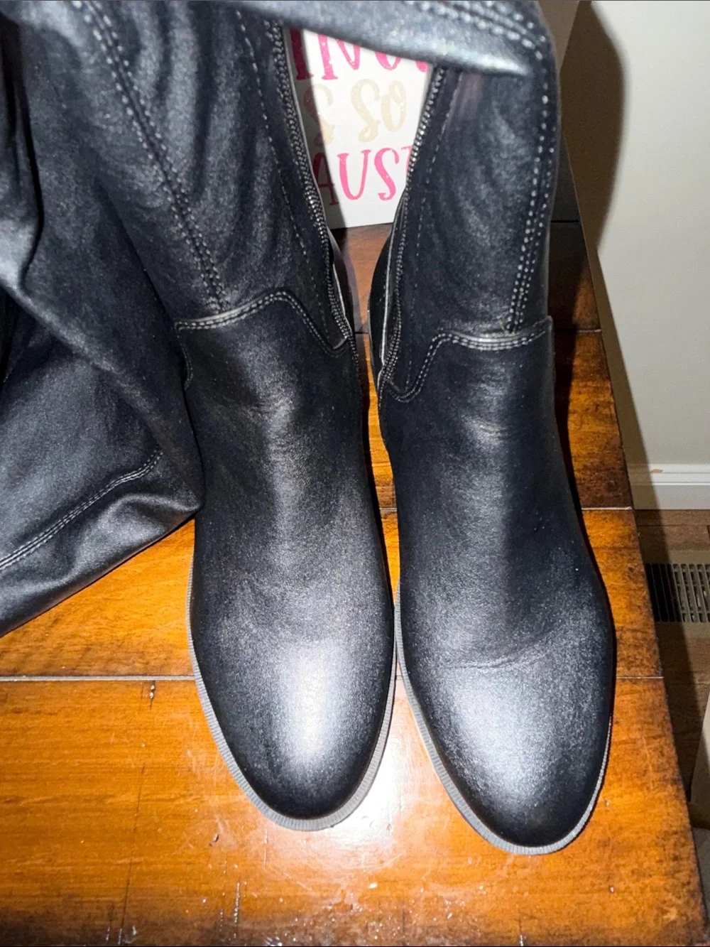 Steve Madden Black Leather Mid-Calf Heeled Boots